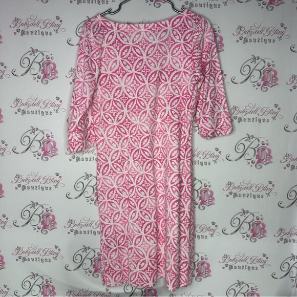 Hatley dress floral boho vneck sleeved Pink White Patterned Dress ombrΓ© beachy - Picture 2 of 7